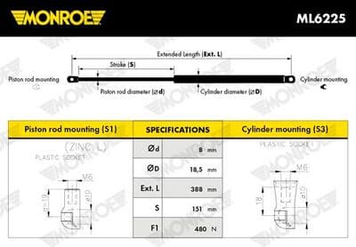 Gazlı amortisör, bagaj/yükleme bölümü MONROE MaxLift — görsel 1