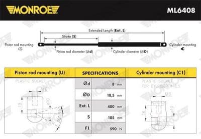 Gazlı amortisör, bagaj/yükleme bölümü MONROE MaxLift — görsel 1